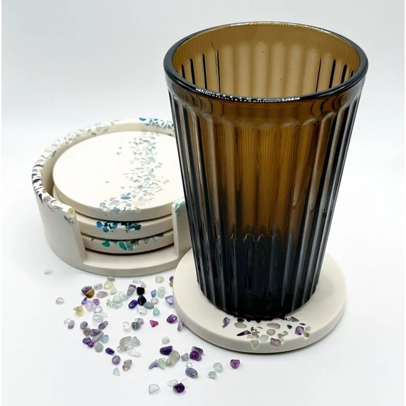 Poháralátét - Fluorit, apatit, amazonit, akvamarin